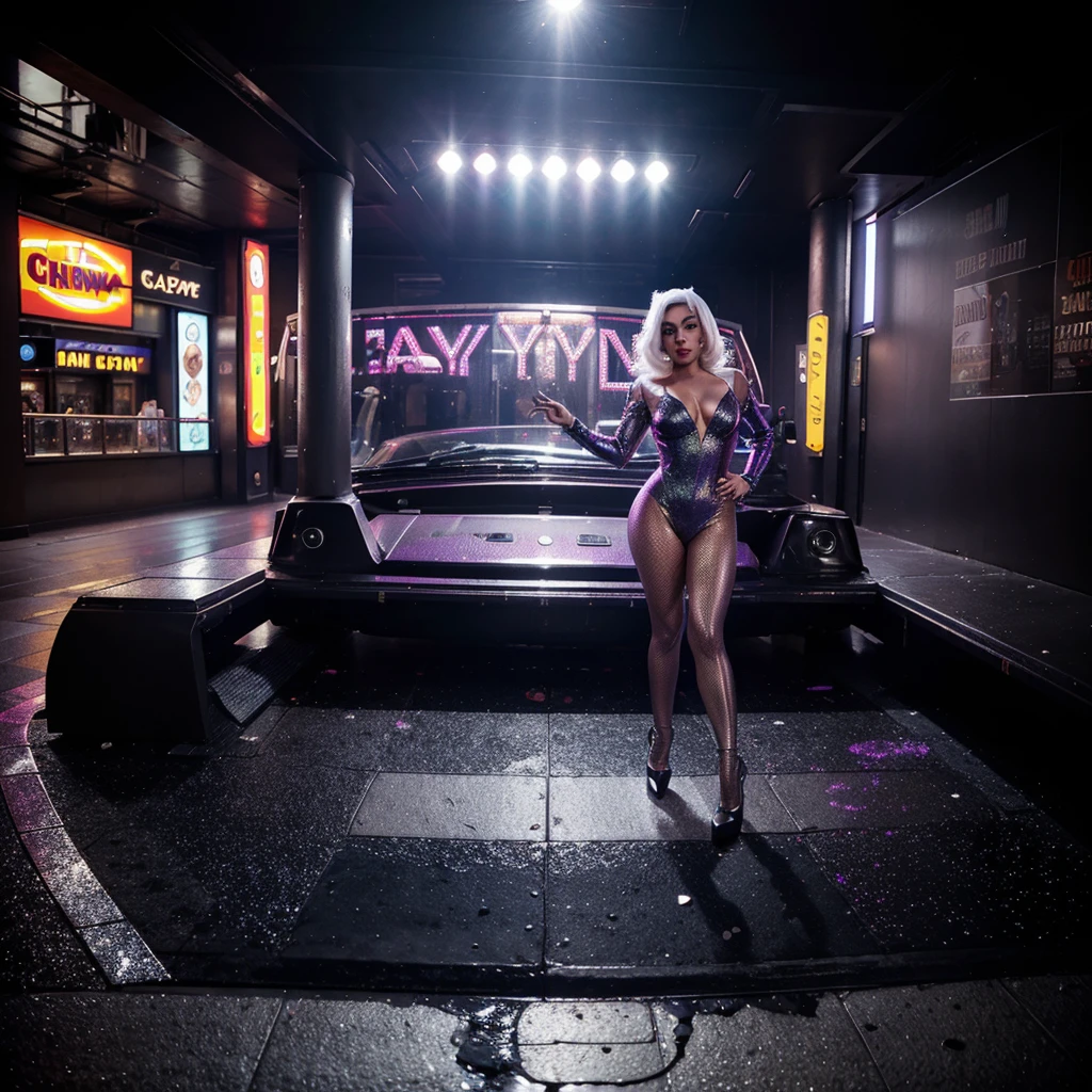 lady gaga, full body shot, in new york city, glitter and grease on skin, sfw, album cover, highly detailed, photorealistic, dynamic pose, dramatic lighting, vivid colors, cinematic composition