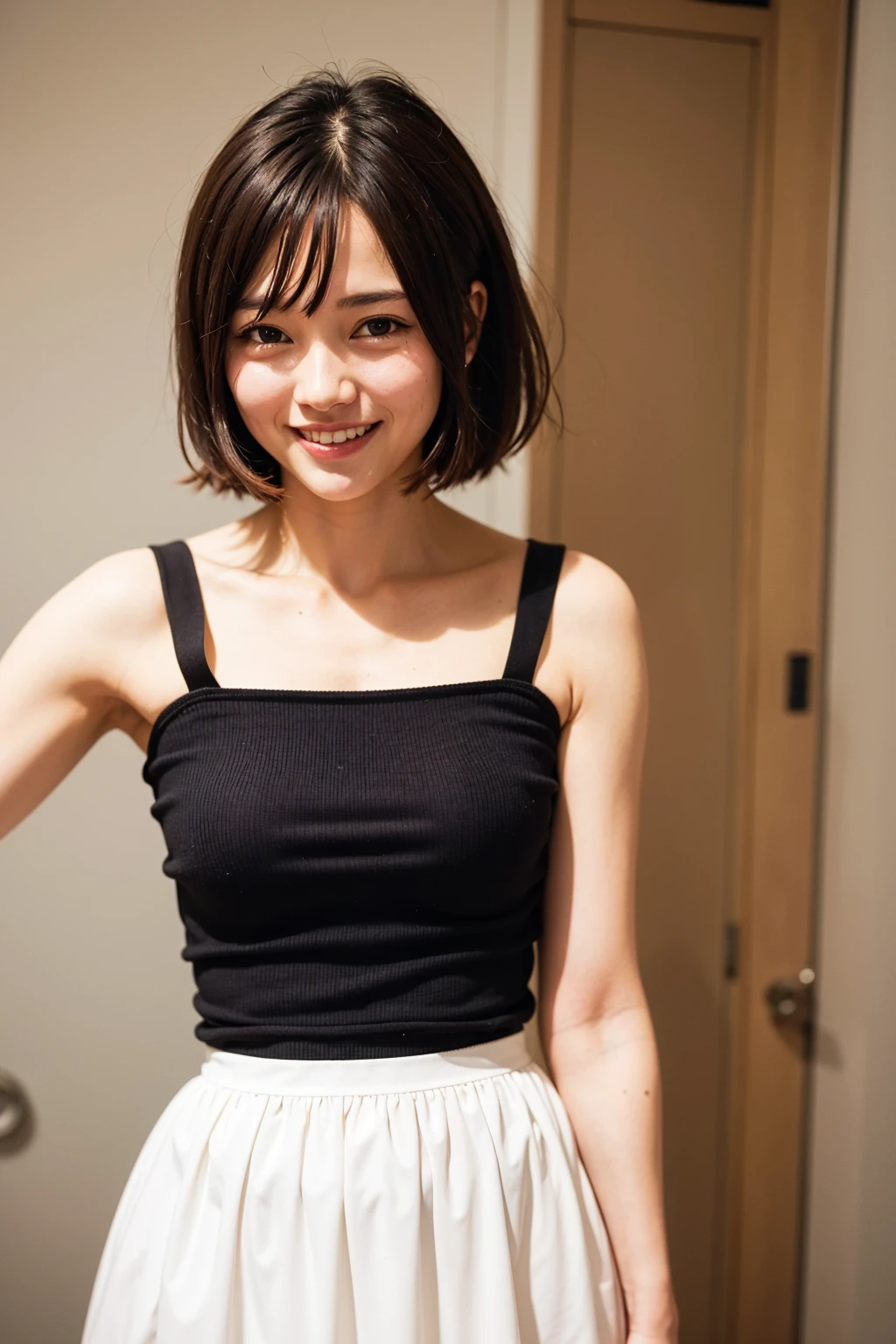Top quality, 1 beautiful woman, super short Hair, shy-smile, Wearing Tutu Skirt