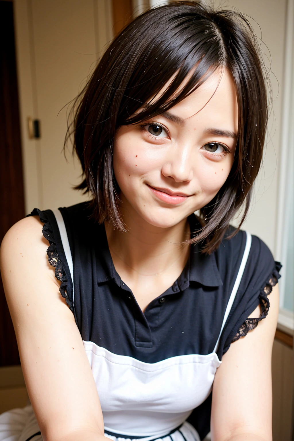 Top quality, 1 beautiful woman, super short Hair, shy-smile, Wearing Tutu Skirt