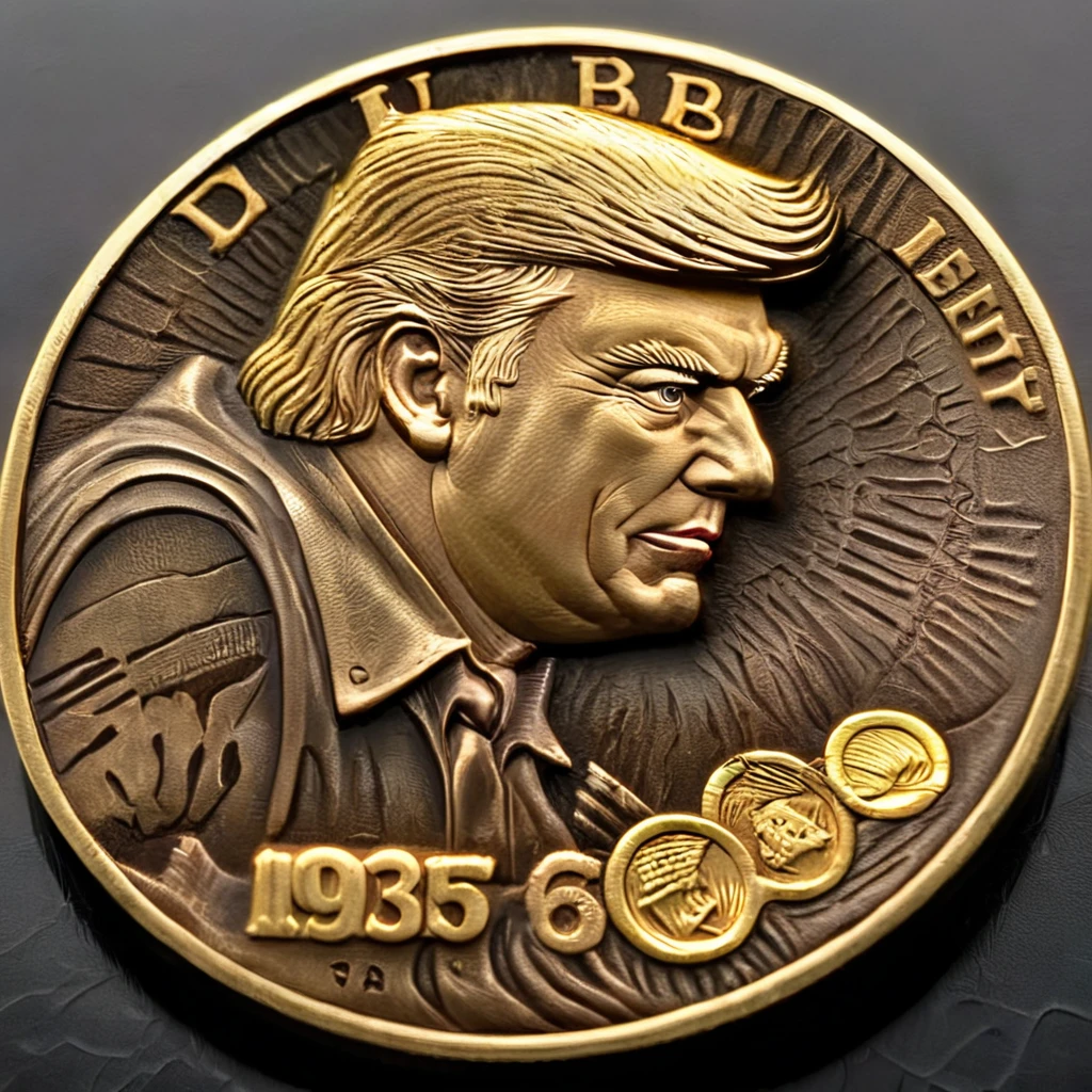a photo of golden Donald Trump carving golden coins cnl, CNL Lighting, CNL Texture, high resolution, comely, highest quallity, work of art, highy detailed
