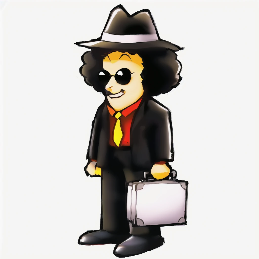 cartoon of a man in a hat and suit holding a briefcase, wine sauce vinny, noir detective and a felt hat, arte no estilo de Joshy Sly, he is carrying a black briefcase, cartoon rendering, very stylized, Estilo de clipart de Harry Volk, Accurate Portrait of a Bob Dylan, lawyer, unknown artstyle, cel shaded!!!