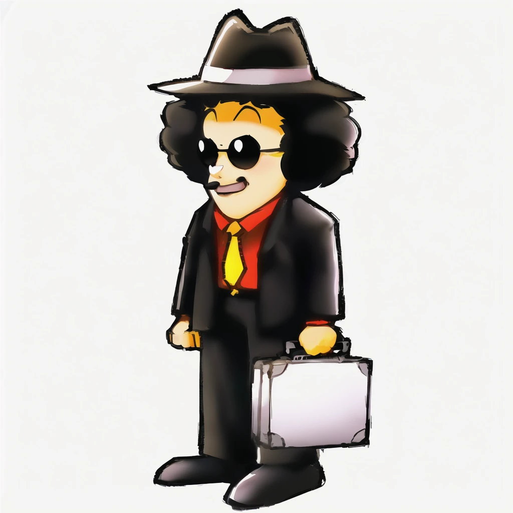 cartoon of a man in a hat and suit holding a briefcase, wine sauce vinny, noir detective and a felt hat, arte no estilo de Joshy Sly, he is carrying a black briefcase, cartoon rendering, very stylized, Estilo de clipart de Harry Volk, Accurate Portrait of a Bob Dylan, lawyer, unknown artstyle, cel shaded!!!