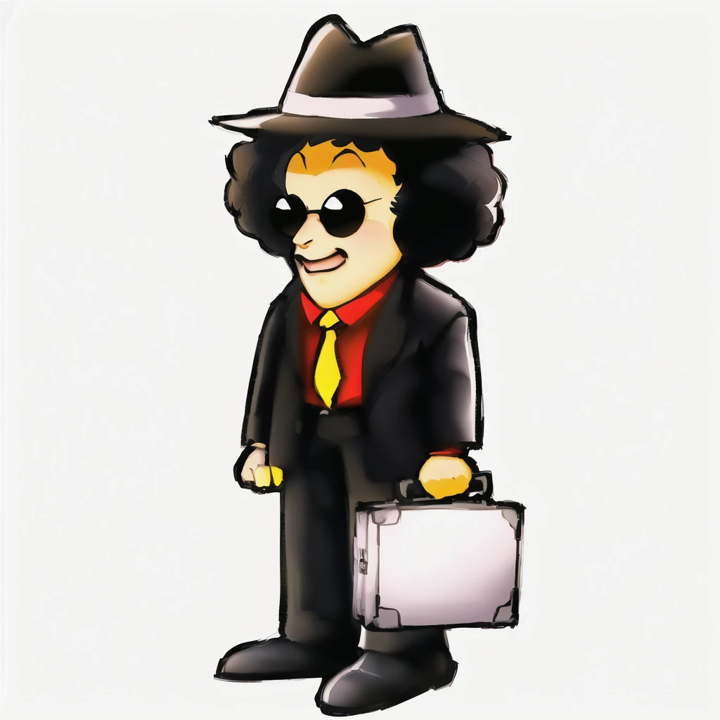 cartoon of a man in a hat and suit holding a briefcase, wine sauce vinny, noir detective and a felt hat, arte no estilo de Joshy Sly, he is carrying a black briefcase, cartoon rendering, very stylized, Estilo de clipart de Harry Volk, Accurate Portrait of a Bob Dylan, lawyer, unknown artstyle, cel shaded!!!