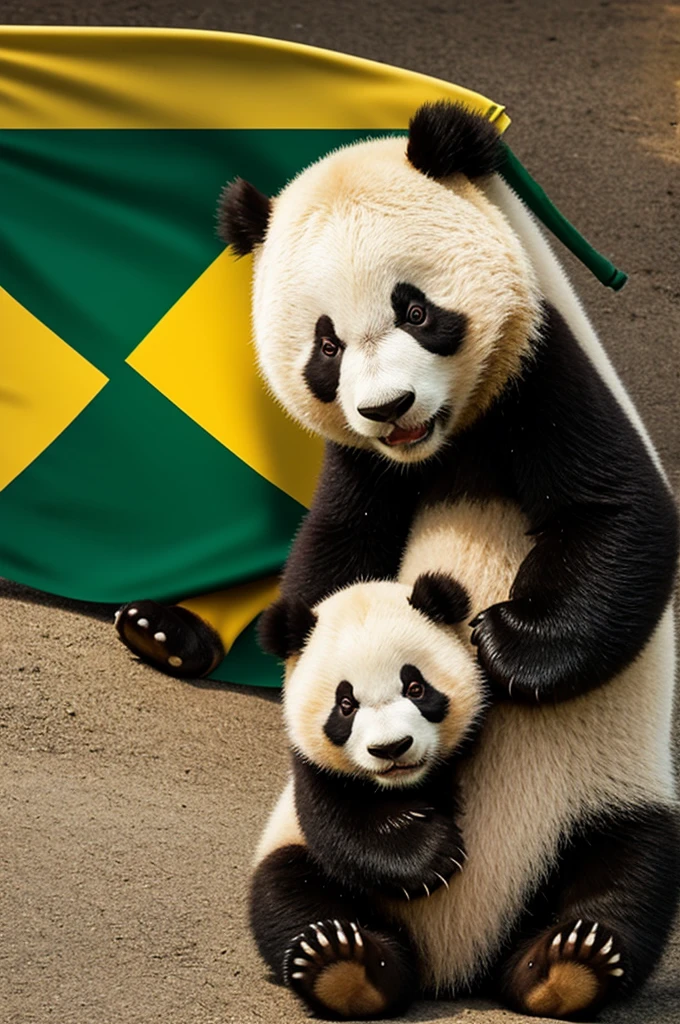 Beautiful super tender baby panda with the flag of Brazil 