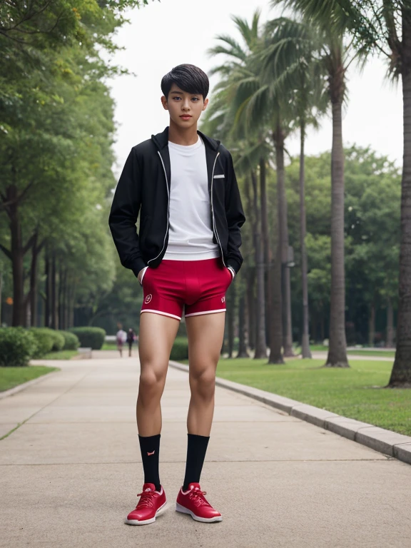 16 years old teenagers , very young , light-skin , wearing an dark red sexy underwear, tmasterpiece，k hd，the feet，Transparent sports vest，semi transparent，black long socks，The barefoot , red colour , handsome and cute , extreme cute boy , white skin , dark red underwear boxers shorts , extremely tall and cute boy ,oppa model , handsome model , full body , dark red boxers underwears short shorts , black socks , white light-skin , Chinese model , young boy , white skin , handsome and extremely cute , red boxers underwear shorts , long black socks , handsome model , at the park , jogging , model oppa , long legs , jogging , running , high knee black socks ,black  long socks , stand up , extremely tall , extremely high , red underwears , red sports underwear , long black socks , clean and white legs , Chinese model , extremely long legs , looking at the camera , clean and white thigh , heavy bulge , kid face , baby face , wearing jacket , red underwears boxers , light and white skin , Chinese model , strike a pose , sexy pose , flexing pose , show off his handsome pose , size different , height different , tallest boy in the world , height comparison with other boy