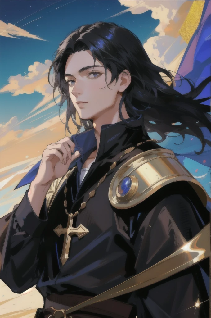 Young boy with black hair and eyes, face focus, calm demeanor, hide hands, medival outfit, renaisans era.