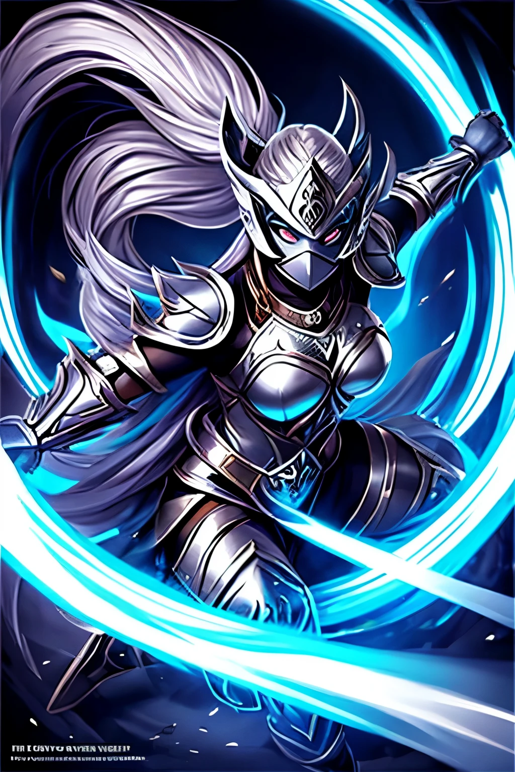 Silver female masked warrior overflowing power