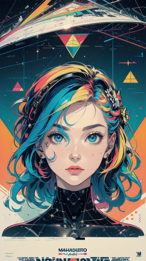 (((masterpiece, highest quality))),(((solo:1.2))),(((1girl:1.2))),32k wallpaper, very detailed, poster, vintage science fiction,(((((geometric cinematic movie poster))))), ((bauhaus)),(shape),(((abstract))),(mid century modern),movie poster,(((((portfolio))))),(((((Close-up))))),(((((bust up))))),((((more various angle)))),(((highlight))),Vast landscape,((((heterochromia)))),(((complete. detailed face))),(((Extremely talented))),(((most complecated machine))),(Colorful color scheme)