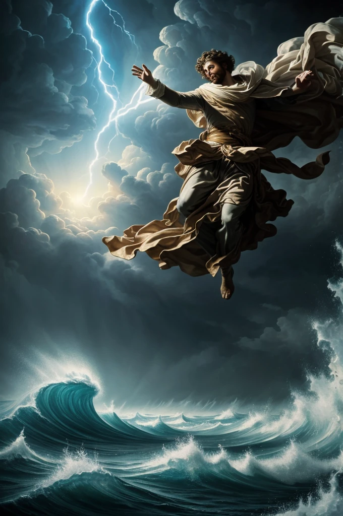 Realistic masterpiece of man being swept away by a spectral tornado, very realistic, high contrast handling, maximum quality, baroque painting style