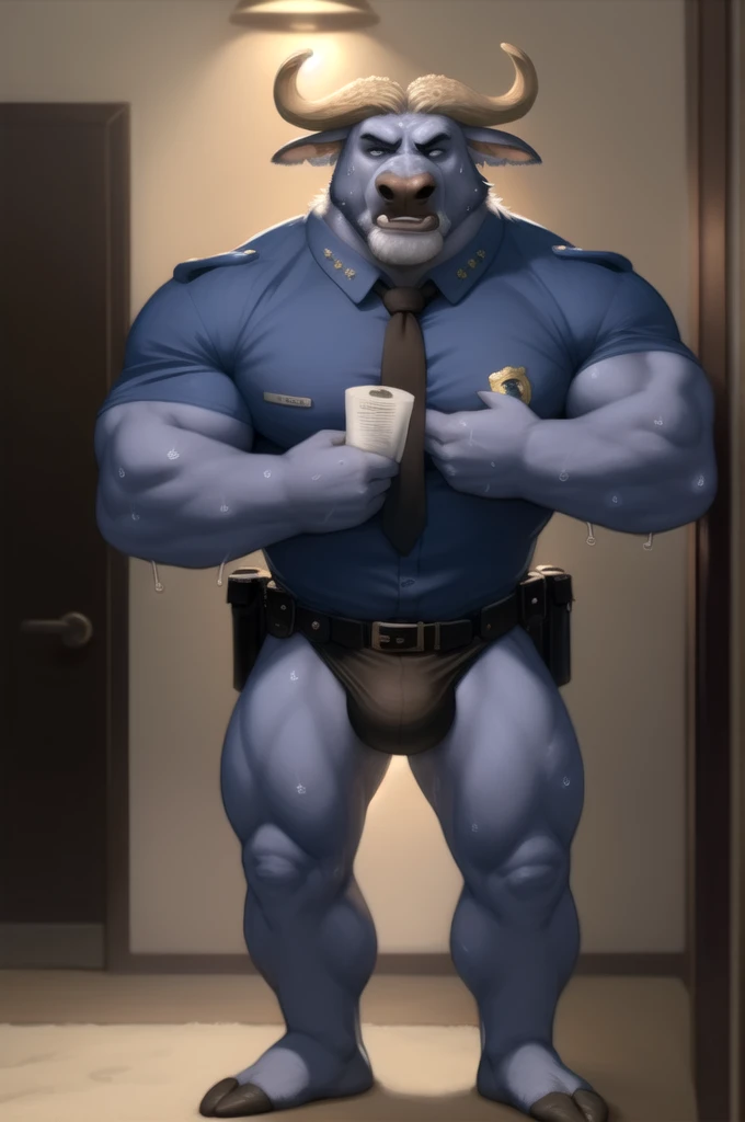 By Taran Fiddler, chief bogo, male, cape buffalo(by spiritd, by honovy, by zenthetiger, by zaush), Very strong but very craving in face chief bogo, male sexy , cape fur buffalo, solo, necktie, safe, clothed, open police uniform, standing, horn, muscular, tree house :1.2 , plants, lights, night, lying in bed, muscular, Boby_ fur grises, claws in five, huge pink_penis, super huge big_balls brown, huge nipples,Giant big breasted gris hair, (sweat :1.4),perfect eyes brown, good in angry, tongue in happy mouth,solo, questionable, partially clothed, standing, horn, muscular, seaside, beach, underwear, happy trail, aviator sunglasses