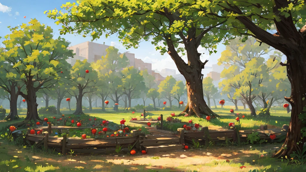 Apple trees clustered together No people
