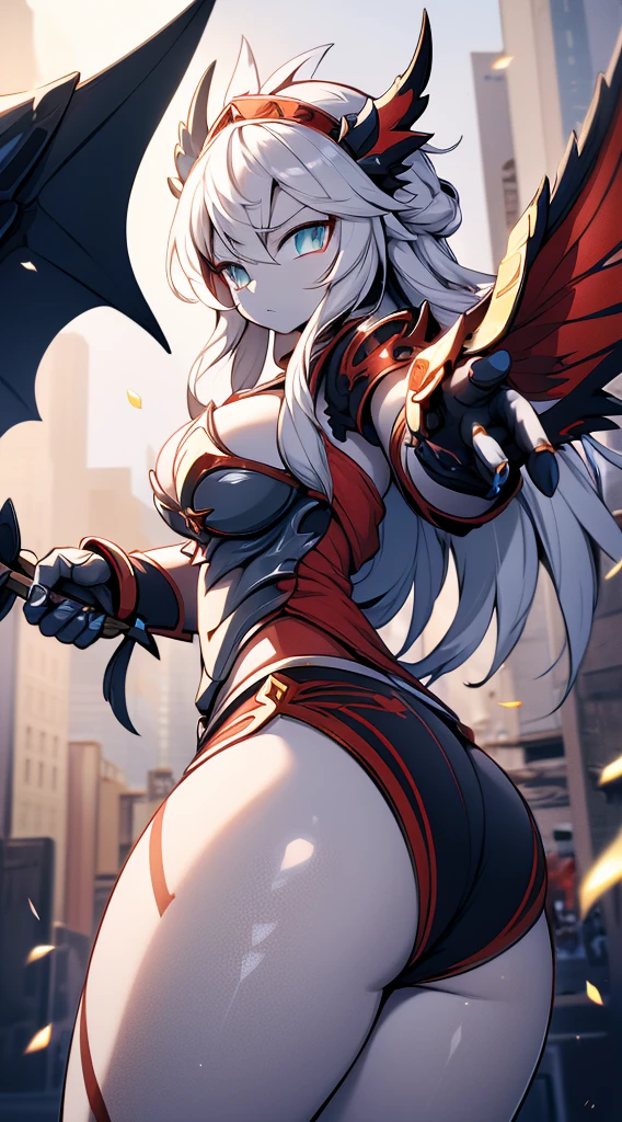 knight,Dragon Girl,Anthropomorphic Dragon,Dragon Horn,knightarmor,Plate,Breastplate,Wristband,Arm Guard,Metal armor,armor,wing,巨龙wing,巨龙knight女孩,Big breasts,Pale,silver white,White hair,White scales,Dragon Claw,butt,大butt,Big breasts,Big breasts,armor,knight长枪,Spear,Huge spear