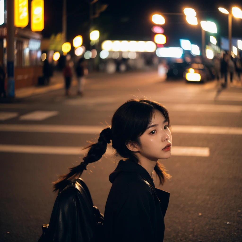 (Cinematic Aesthetic:1.4) Photo of a beautiful korean fashion model bokeh city night