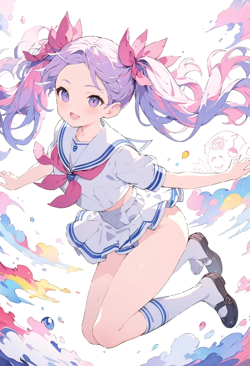 Momoko Sakura Style、8K quality、Intense watercolor, detailedな水彩アート, Watercolor splash, Surreal, Avant-garde pop art, Beautiful and expressive paintings, Beautiful artwork illustration, Very colorful tones, wonderful, Cool Beauty, Highest quality、Official Art, Vector art, Stylish design, (((The most beautiful 17 year old girl))),((Twin tail hairstyle)),((Sailor suit)) (((Highest quality))), High resolution, ((detailed)), (((Doodle Art)), ((masterpiece)), ((Super detailed)),,,((Sexual)),(((Background white))),((Jumping))