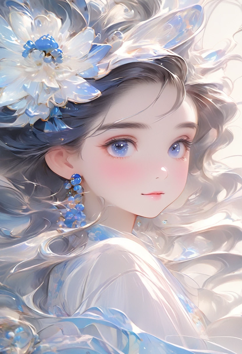 Chinese Girl, Sweet and charming girl, big eyes, illustration, Long hair, Weaving, Fluffy hair, front, Film Angle, Reflective hair, 水汪汪的big eyes, Watching you, Facial details, facial Key Points, masterpiece, 最OK质量, Extremely refined, Dynamic Angle, Intricate details, Beautiful and delicate eyes, Delicate face, Exquisite facial features, gentle lips, real, charming, Key Points, Clear lines, 8K high resolution, OK, Smile, Wearing a white dress, Stylish and beautiful, Depth of Field