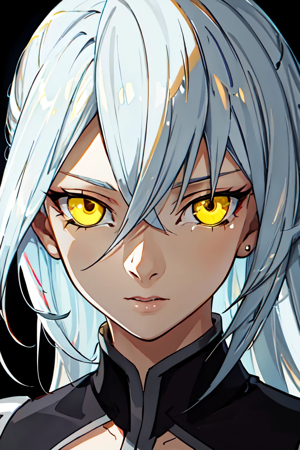 highres, highest quallity, illustration, cinematic light, ultra detailed, detailed face, (detailed eyes), best quality, hyper detailed, masterpiece, (detailed face), Grace Tyler, white hair, yellow eyes, highest details, luminous eyes, backlighting, light rays, (high contrast), (colorful),