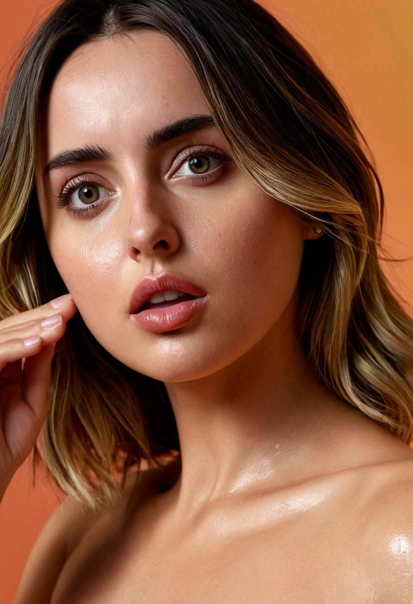 Ana de Armas naked,extreme pleasure reflected on her face,Realistic 8k image, pussy squirt,Side image focus appreciating her body and vagina