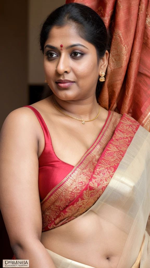 Foto RAW, photorealistic, photography, full body shot, 60 years old Woman, mascara, eye kajal, juicy figure, master shot, perfect eyes, goddess like beauty, pierced eyes, perfect thick chubby mallu Desi aunty bhabhi, Wearing a Stanapatta, a chest-band.Saree model, model Photography, Indian saree shoot, Indian traditional wear advertising photography, traditional wear brand shoot, face of Indian actress Rajshri Nair aka Rajashree, masterpiece, realistic, realism, incredible details, pleasure, photorealism, detailed skin, skin pores, high contrast, photorealistic Artstation 8k HD digital art trend of high definition and detailed realistic skin texture, ultra detail, realistic skin texture, armature, best quality, ultra high definition, (photorealistic:1.4),, high resolution, detail, raw photo, sweat, Re sharp, by Lee Jefferies Nikon D850 Film Stock Photo 4 Kodak Portra 400 Camera F1.6 Lens Rich Color Ultra Real Realistic Realistic Textures Dramatic Lighting Unreal Engine Trending at Art Station Cinestill 800,(pele altamente detalhada: 1.2), 8k UHD, DSLR, soft-lighting, alta qualidade, grain of film, Fujifilm XT3,she didn't like to wear blouse or bra, she is happy to wear only saree, she hates blouse or bra, highly detailed hairy armpits, hyper realistic skin, skin pores, sweat, veins, stubble armpits, erotic temptation, appealing figure, appealing body language, fleshy arms, horny desi indian mommy, she wants to dominate young boys by showing her tempting figure, irresistibly hot, armpits hair clearly visible, freckles 0.2, stretchmarks 0.2, Sexy mature woman's with slightly wrinkled skin, hyper real skin texture, insane details, sensual photoshoot, highly detailed skin texture, high quality skin, highly photo realistic,