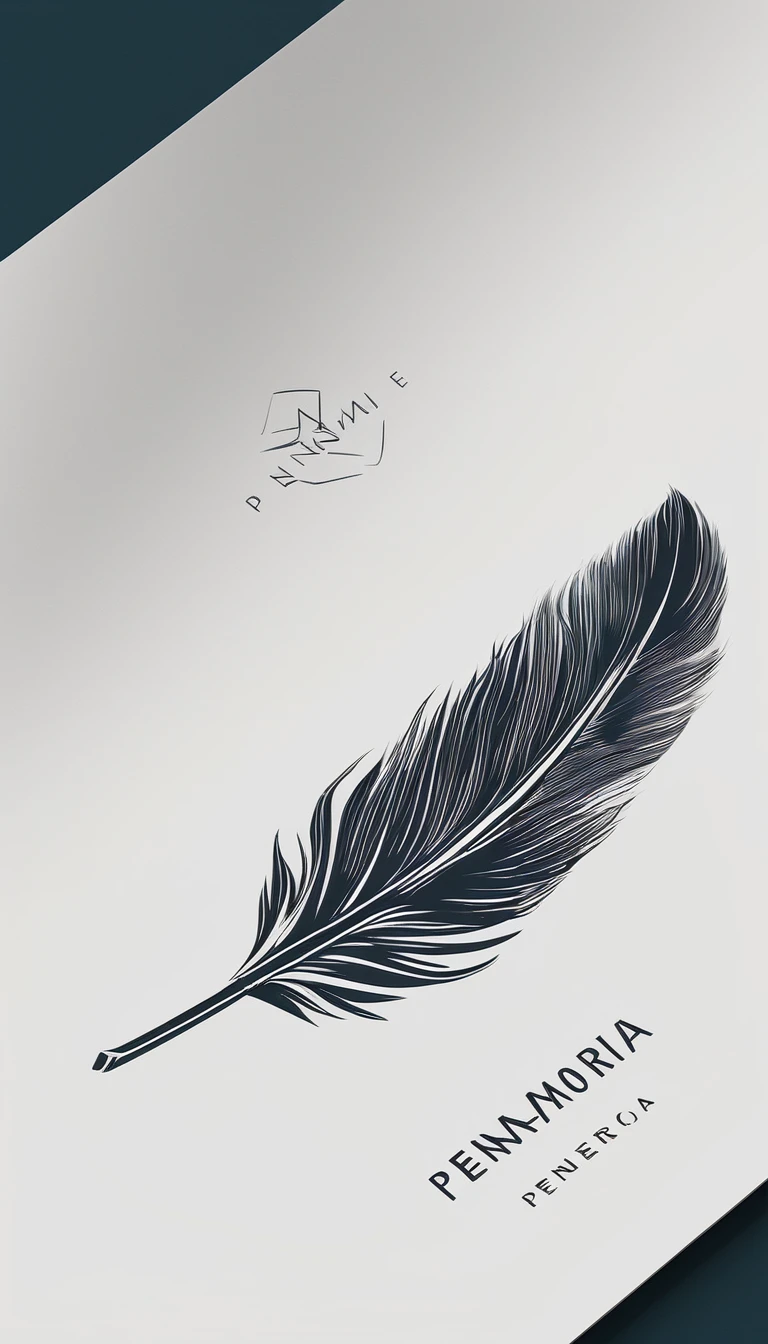 A minimal, modern, simple, cinematic logo design for the brand “Penamemoria". Create a modern, minimalistic, high-quality, masterpiece, fantastic, poetic feather that symbolizes dreams and stories.