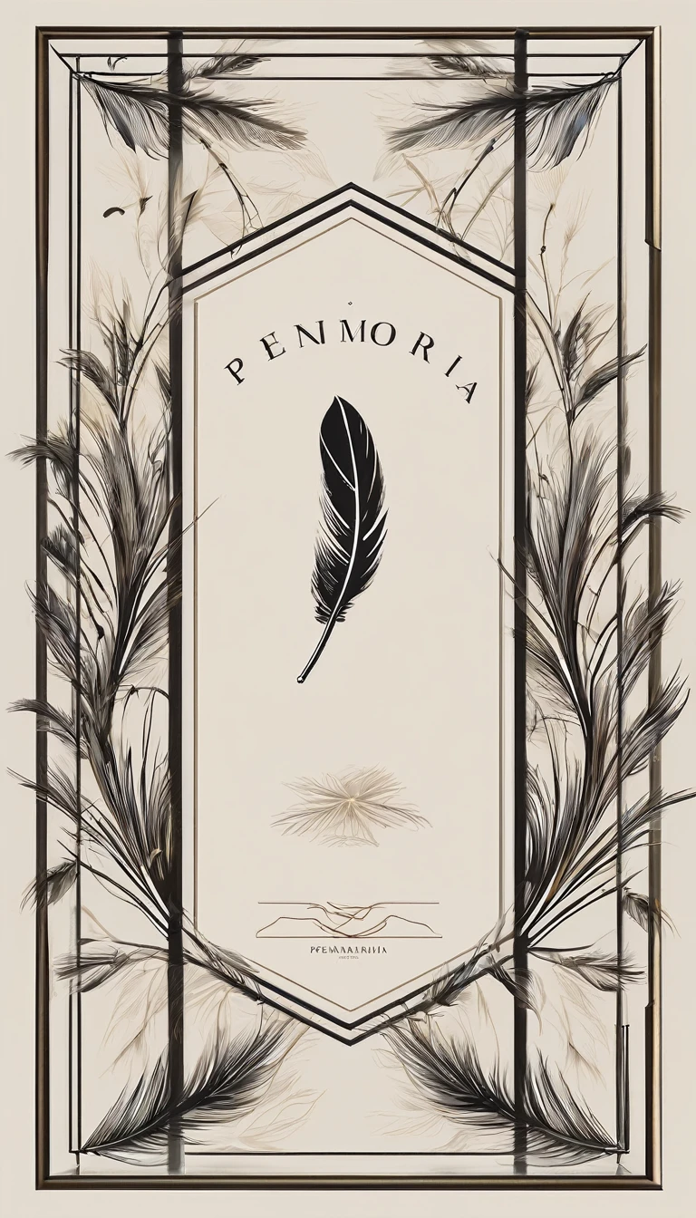 A minimal, modern, simple, cinematic logo design for the brand “Penamemoria". Create a modern, minimalistic, high-quality, masterpiece, fantastic, poetic feather that symbolizes dreams and stories.