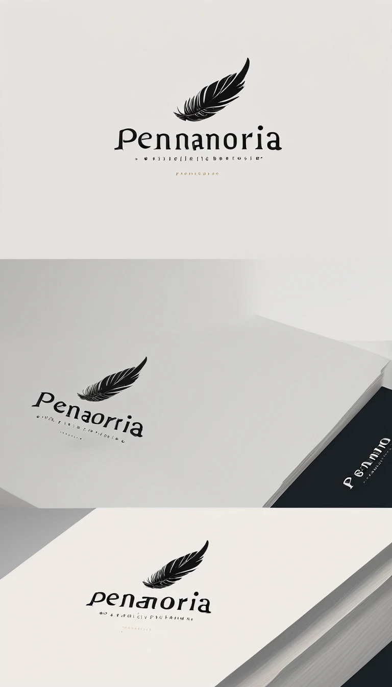 A minimal, modern, simple, cinematic logo design for the brand “Penamemoria". Create a modern, minimalistic, high-quality, masterpiece, fantastic, poetic feather that symbolizes dreams and stories.