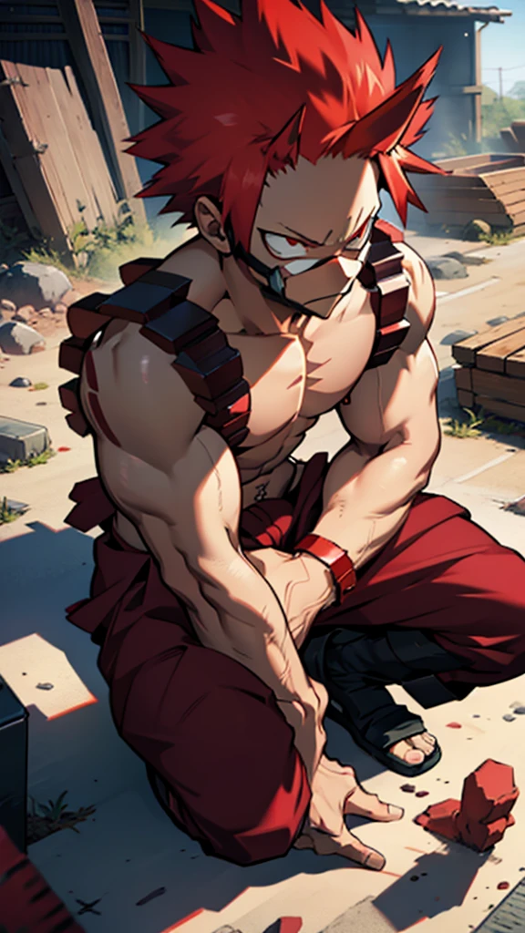 kirishima (Red Riot) of my hero academia, adult, angry, unbreakable, using the quirk