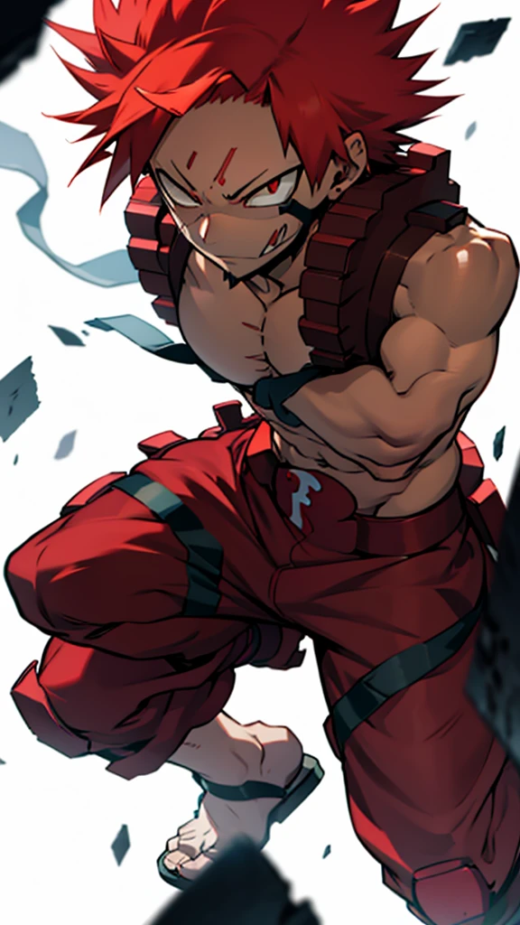 kirishima (Red Riot) of my hero academia, adult, angry, unbreakable, using the quirk