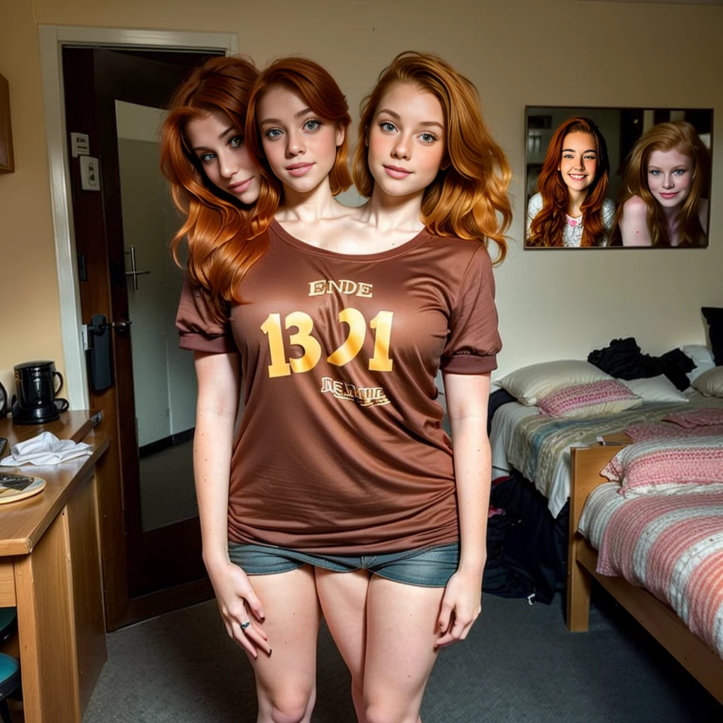 2heads, two headed girl, (13 year old girl:1.5), (a blonde and a redhead:1.5), (two legs:1.5)