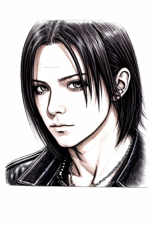 line art style drawing inspired by hyde from l’arc en ciel in the late 90s, where he still looks like a man