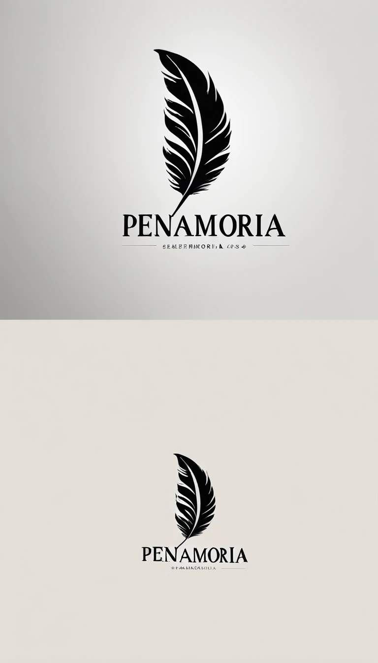 A minimal, modern, simple, cinematic logo design for the brand “Penamemoria". Create a modern, minimalistic, high-quality, logo of a feather that convey a sense of memories and dreams