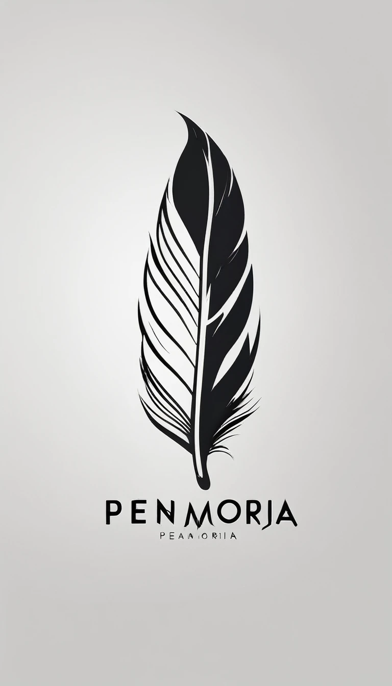 A minimal, modern, simple, cinematic logo design for the brand “Penamemoria". Create a modern, minimalistic, high-quality, logo of a feather that convey a sense of memories and dreams
