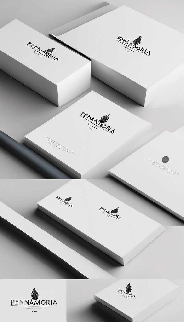 A minimal, modern, simple, cinematic logo design for the brand “Penamemoria". Create a modern, minimalistic, high-quality, logo of a feather that convey a sense of memories and dreams