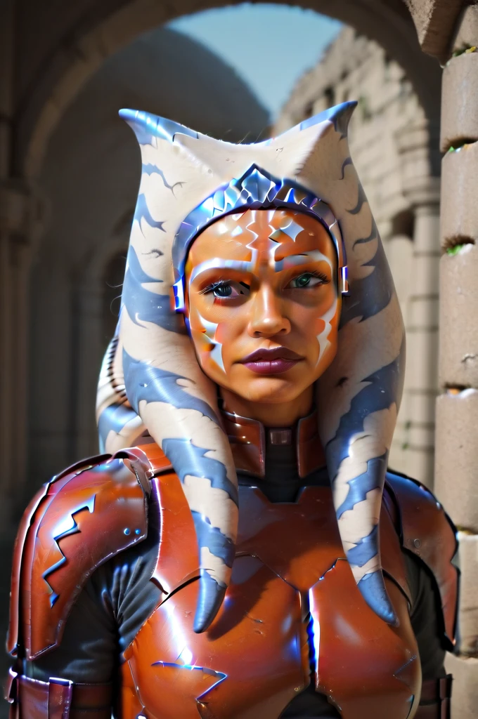 a ((fall body)) ((Ahsoka))) (()) (())mandalorian,walking on snow coverd ruins , ((green fire eyes )) , beautiful detailed eyes, beautiful detailed lips, extremely detailed face, long eyelashes, mandalorian armor, sci-fi, cinematic lighting, dramatic, epic, intricate details, hyper-realistic, 8k, high-quality, photorealistic
