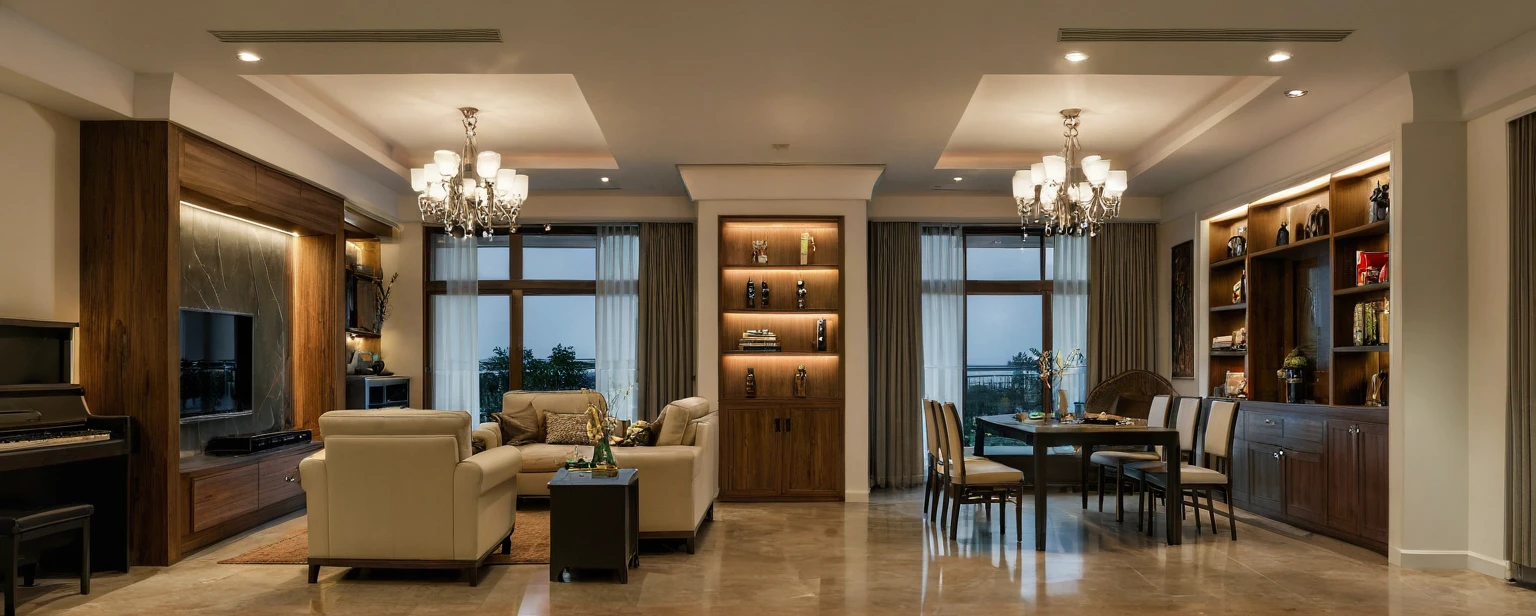 Raw photo, Masterpiece, high quality, best quality, authentic, super detail, interior, indoors, style modern, minimalist line, wooden, dark walnut wood, LED light, white paint wall, LIVING ROOM, PEN HOUSE, wooden window, japan style, wasabi style, Jen style, steel stair, glass railing, paint wall decor, bookshelf, livingroom, Indochine style, neoclassic
