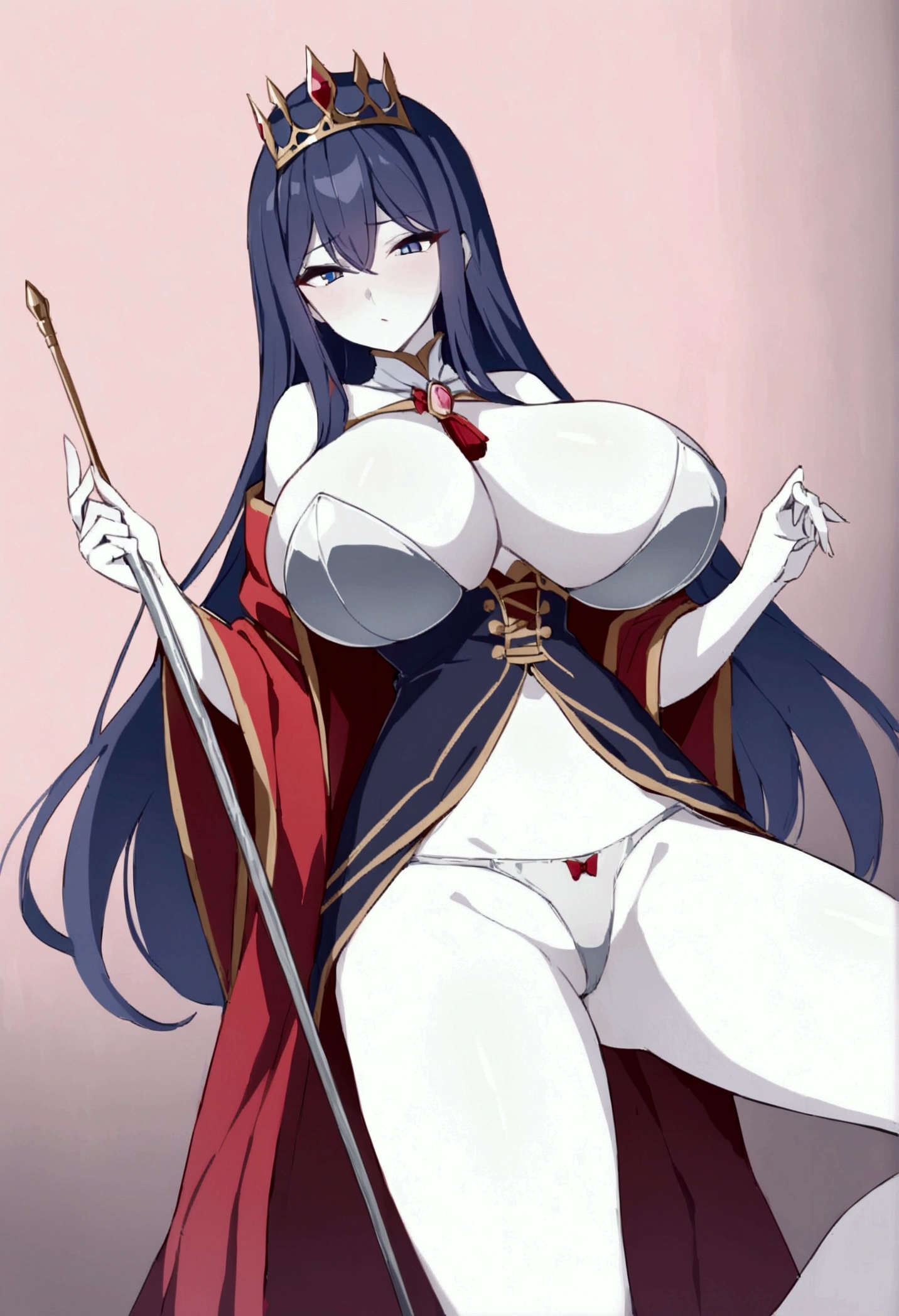 Galina is 300 years old but she looks like an 18 year old woman with long dark blue hair dark blue eyes white skin huge breasts silver rapier a beautiful silver panties she is the magician that the queen requested with a beautiful but evil look.hentai