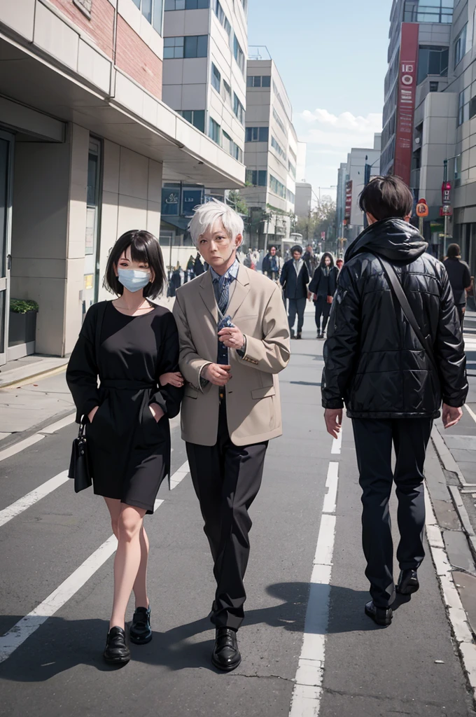 There were many people walking in front of the hospital.