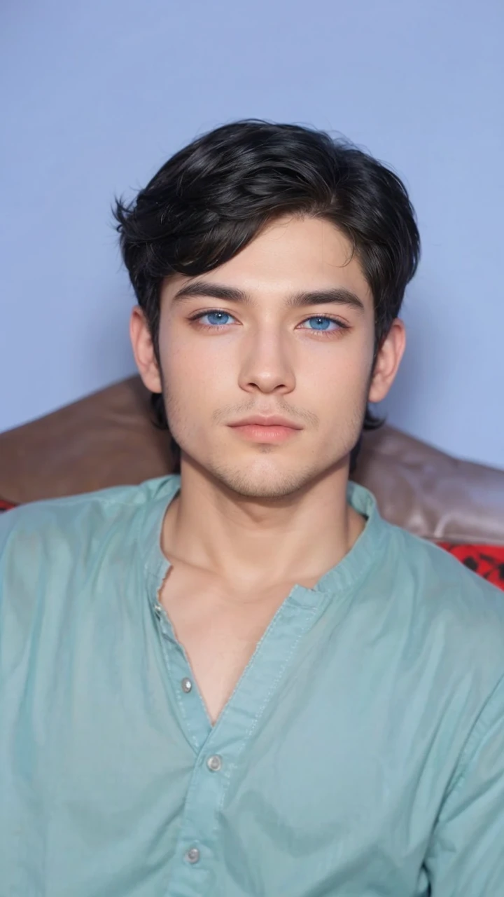 Male characters with black hair and blue eyes