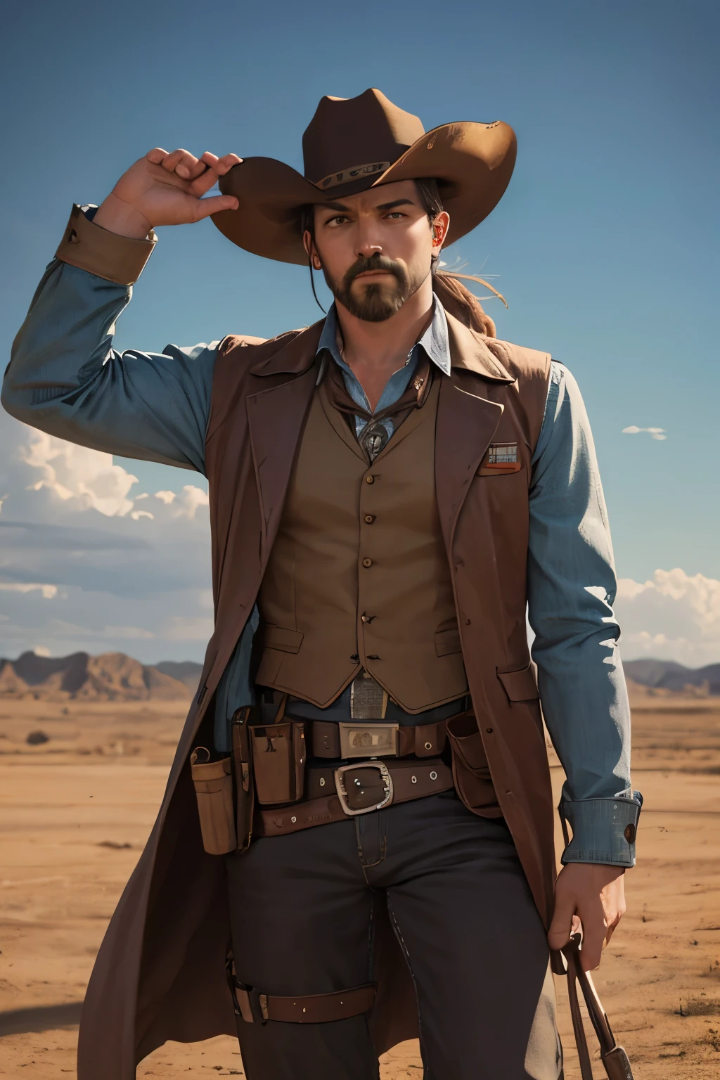 Western Cowboy, gunfighter, American Old West, 
best quality, amazing quality, very aesthetic, absurdres, 4k, HD