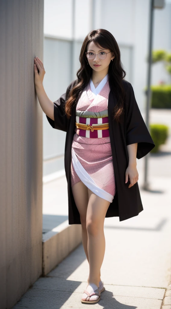 Cute Japanese woman, (16 years old), (very cute face), white moisturized skin, looking at the camera, (pink bright eyes: 1.4), (black framed glasses: 1.3)
BREAK,
(parkour), (very beautiful berserker woman: 1.3), (dynamic pose: 1.3),
BREAK,
(wearing a cute pink kimono: 1.3), (highly revealing kimono), very large earrings, short length, (has a black grass tattoo on her body: 1.3),
BREAK,
(very long hair), (light grey hair: 1.4), (wavy hair), (gradient hair: 1.3), (red tips: 1.3),
BREAK,
(realistic: 1.3), masterpiece, perfect lighting, (ultra high resolution), (8K), (highly detailed: 1.4), (from the front), (full body: 1.4), (symmetrical: 1.2), (one shot),
BREAK,
(large cities in Japan: 1.2),