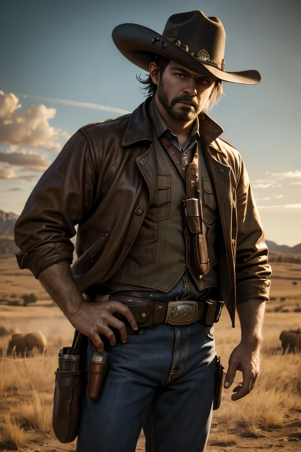 Western Cowboy, gunfighter, American Old West, 
best quality, amazing quality, very aesthetic, absurdres, 4k, HD