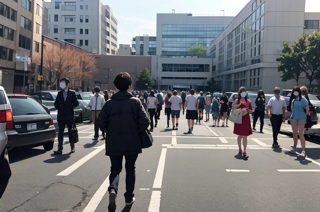 There were a lot of people walking in front of the hospital.