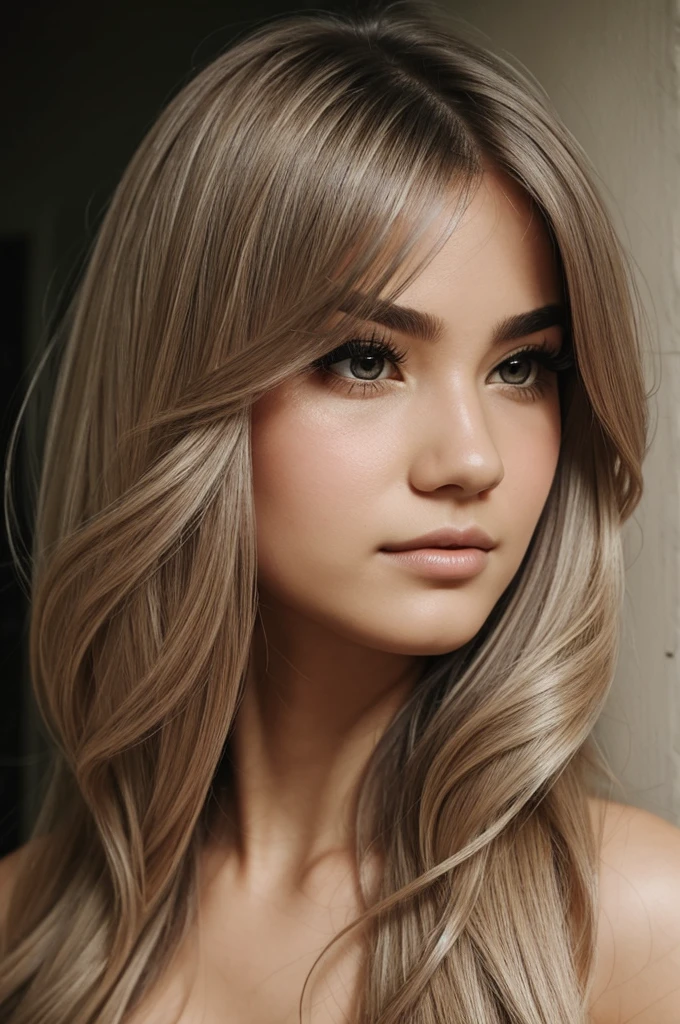 With a lot of hair, circular eyes, upturned nose, long eyelashes, thick lips, faded hair with a line on the hair.