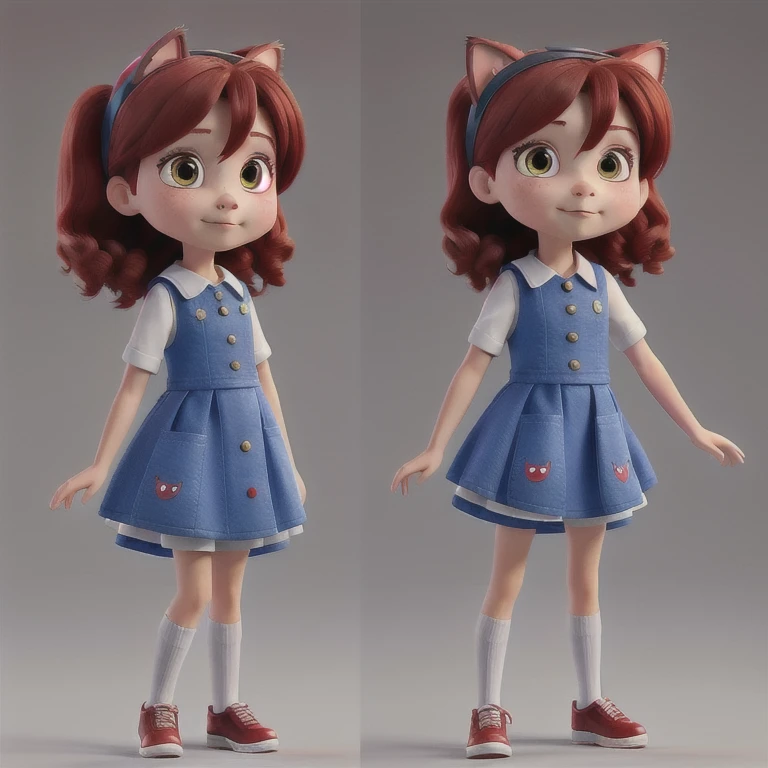 red dress ,wearing backpack, using cat ear headset, no socks,best quality,