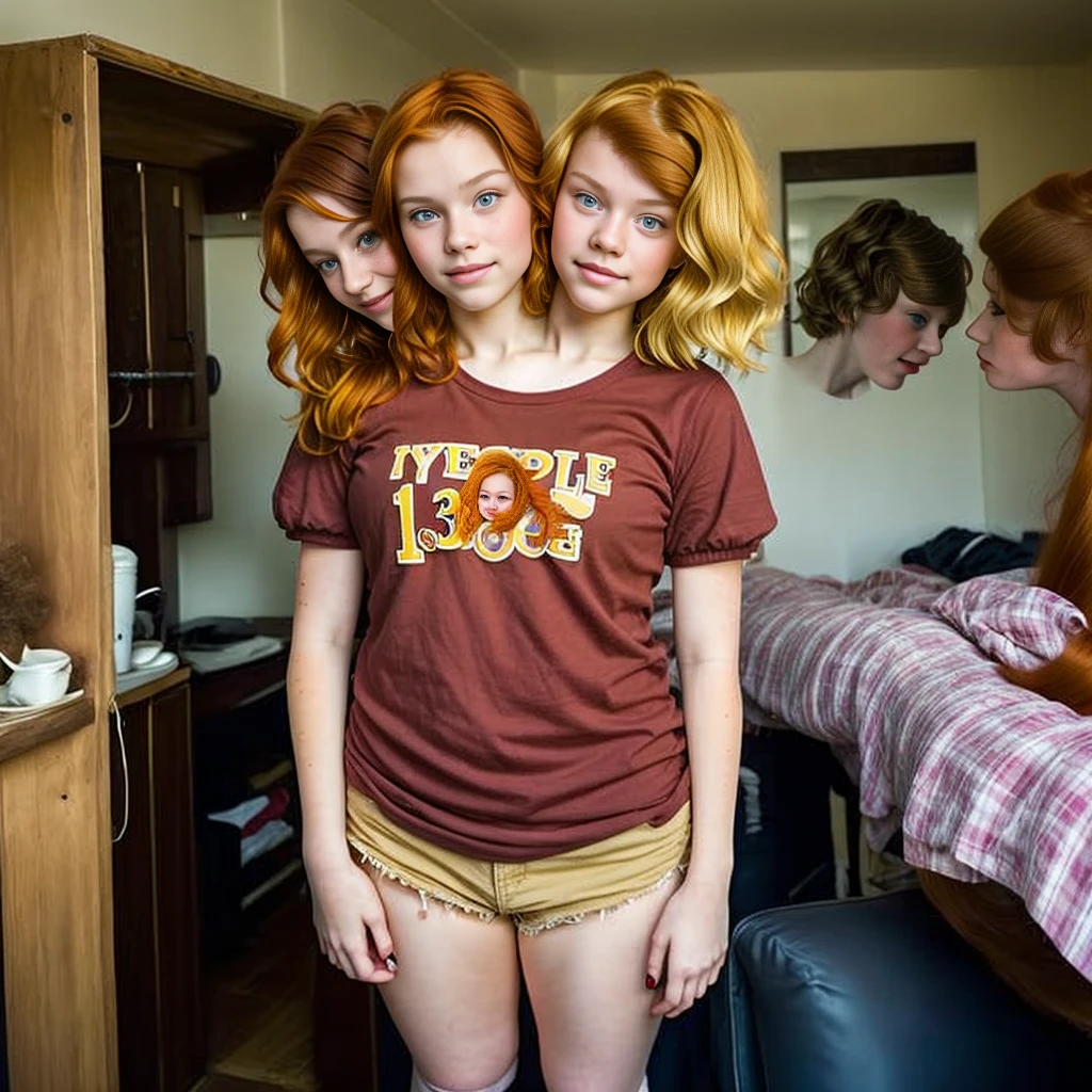 2heads, two headed girl, ( girl:1.5), (a blonde and a redhead:1.5)