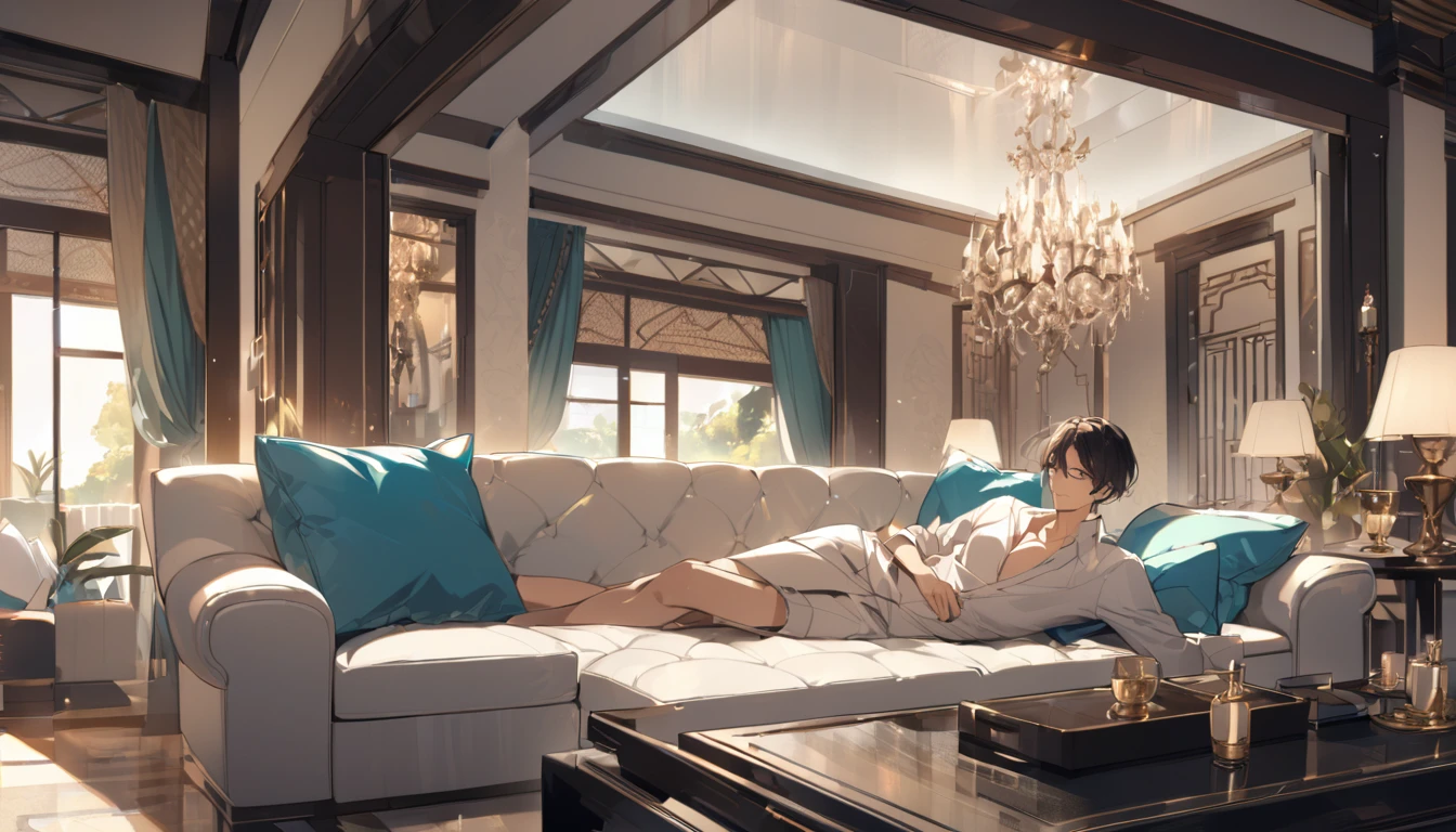 Man lying on the sofa in luxury villa