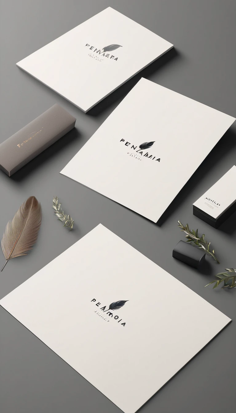 A minimal, modern, simple, cinematic logo design for the brand “Penamemoria". Create a modern, minimalistic, high-quality, logo of a feather that convey a sense of memories and dreams