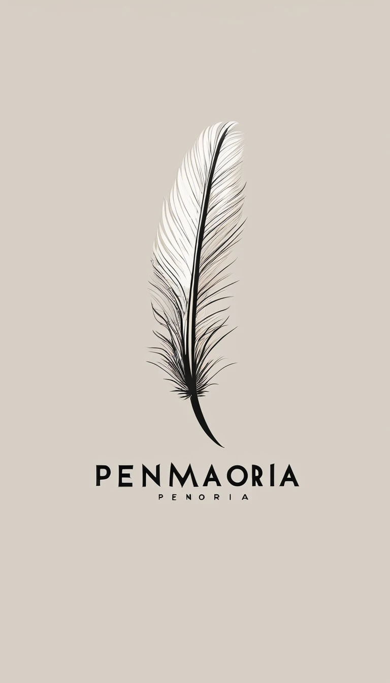A minimal, modern, simple, cinematic logo design for the brand “Penamemoria". Create a modern, minimalistic, high-quality, logo of a feather that convey a sense of memories and dreams