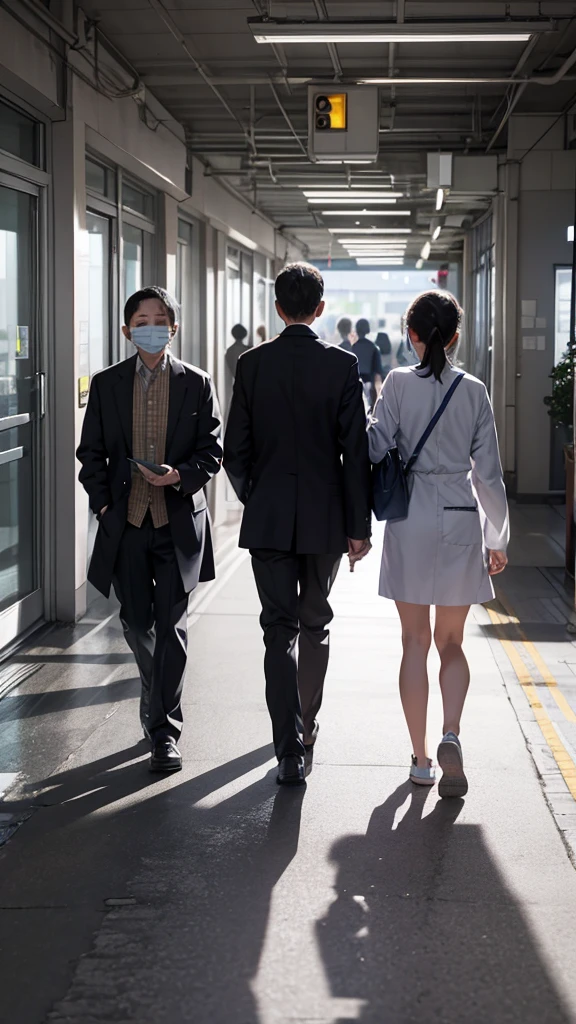 There were a lot of people walking in front of the hospital.