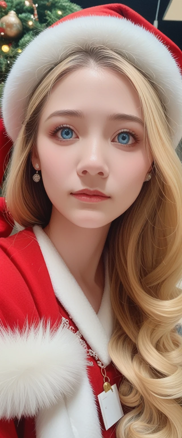 Beautiful portrait of queen, Blonde Hair, Perfect blue eyes, brilliant, impossible striking big Christmas headpiece, Clothes Santa Claus Robe, Everything Christmas, snow, symmetry, Drama Studio Lighting, Rococo, Baroque, Green vegetables, Asia, Surrealism, close up, d&d, fantasy, complex, elegant, Very detailed, number, Art Station, Octane Rendering, 8K, Concept Art, Matte, Clear focus