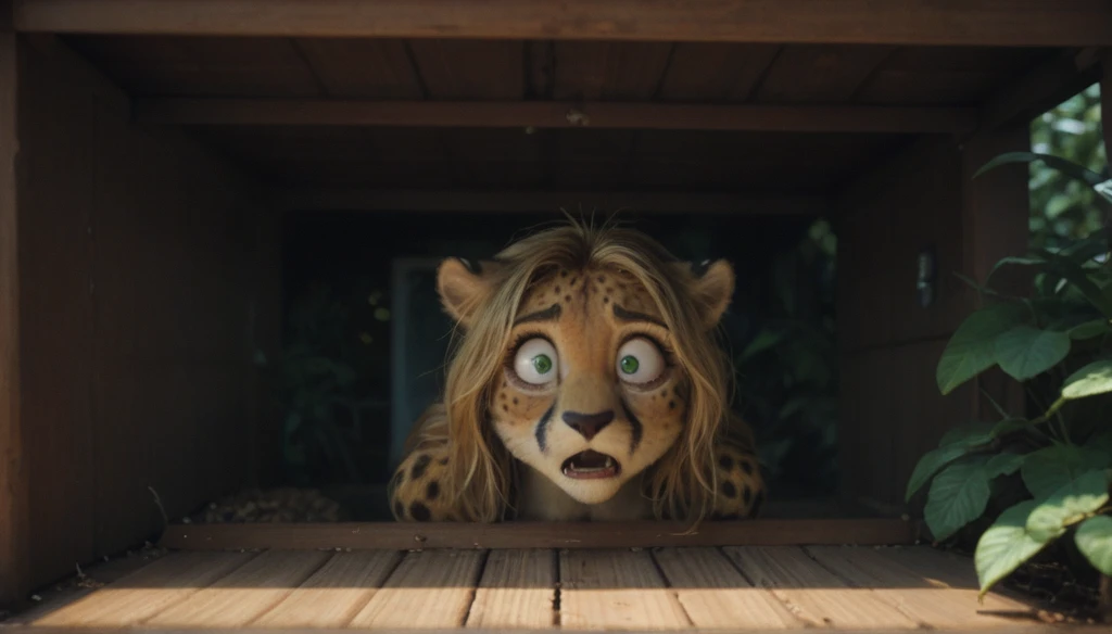 (zPDXL2), score_9, score_8_up, score_7_up, source_anime, 2d, FURRY, anthro, 
female, anthro, [black panther:cheetah:0.3], (black fur), (hiding, seat under roof, scared face expression, Scared pose:2), (long hair, wheat blonde hair, wet hair, fluffy tail), cheetah ears, big breasts, attractive, (prehistoric, top, loincloth), ((athletic body, Curvy body)), thick hips, freckles, freckles on face, emerald green eyes, tropical night, thunder, storm, lighting background, 
AissistXLv2, unaestheticXL_bp5, SimplePositiveXLv2, zPDXL2 PonyXLV6_Scores